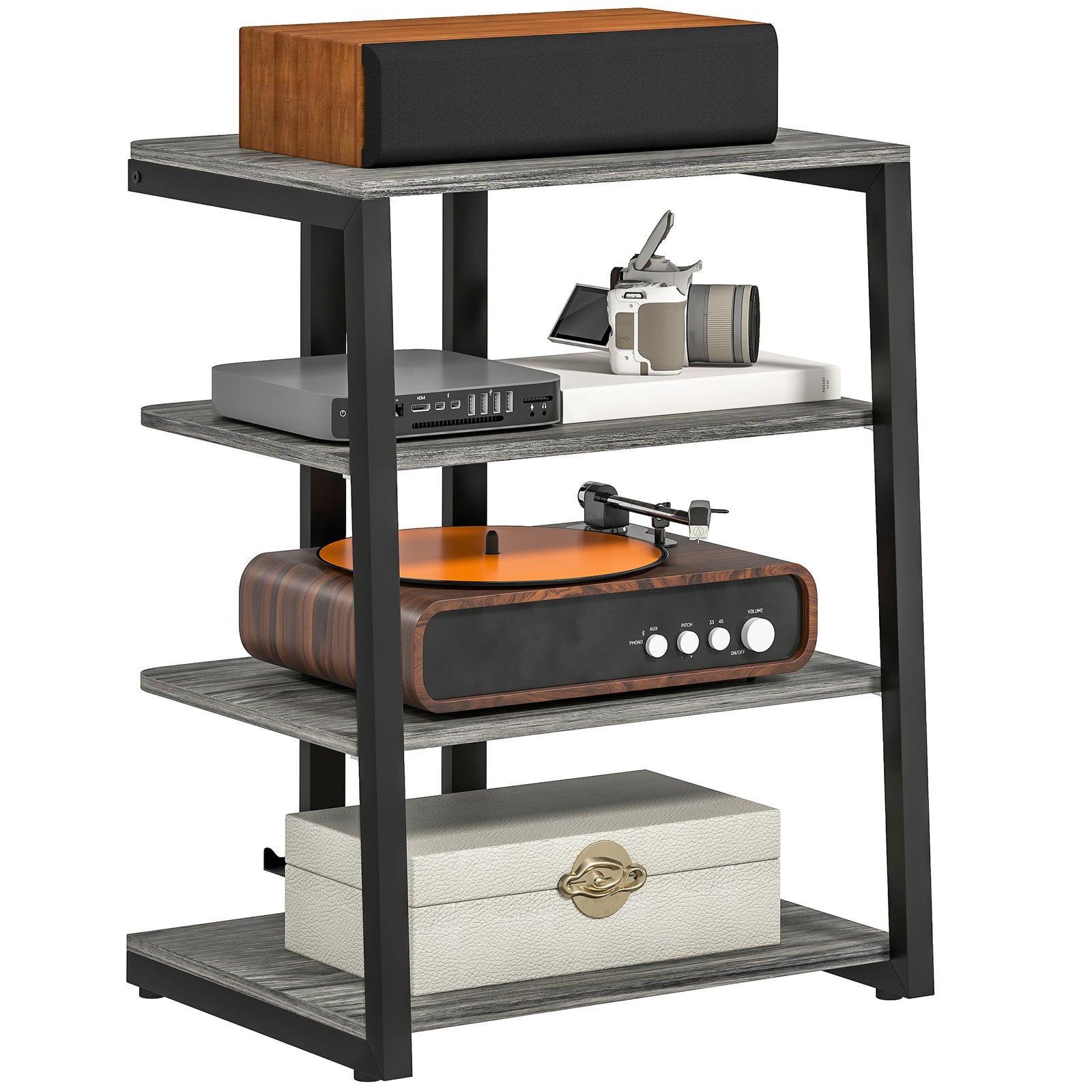 Hifi Rack Stand W/ 4-tier Record Player Stand | Dark Grey