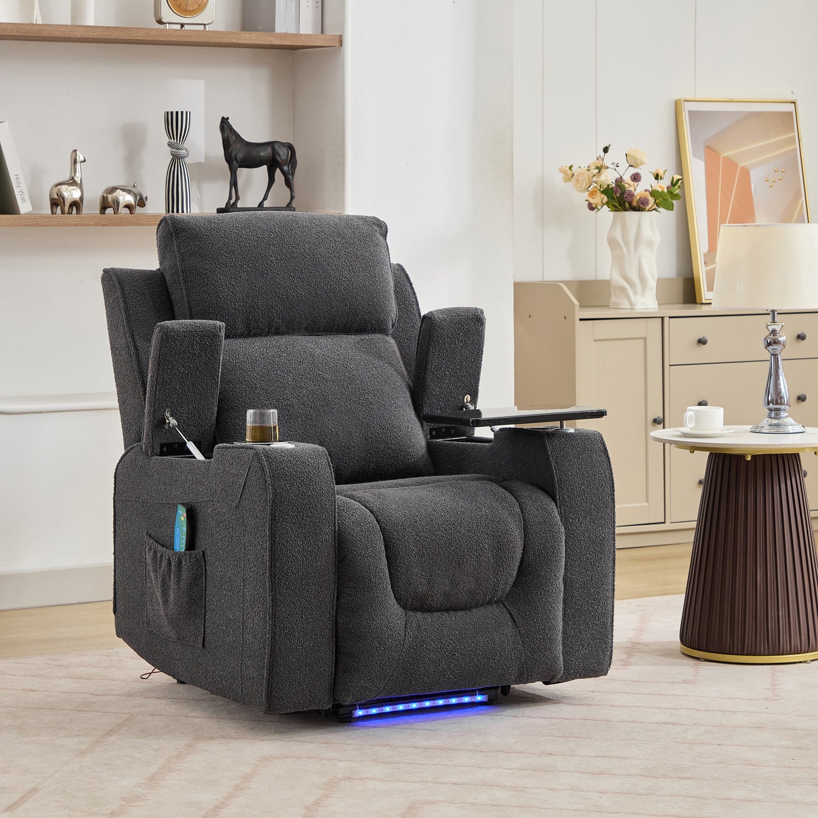 Cowley Electric Riser Recliner Chair With Massage And Heat, Drink Cooler, Table | Dark Grey