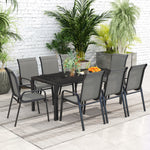 9 Pieces Patio Dining Set With Stackable Chairs | Dark Gray