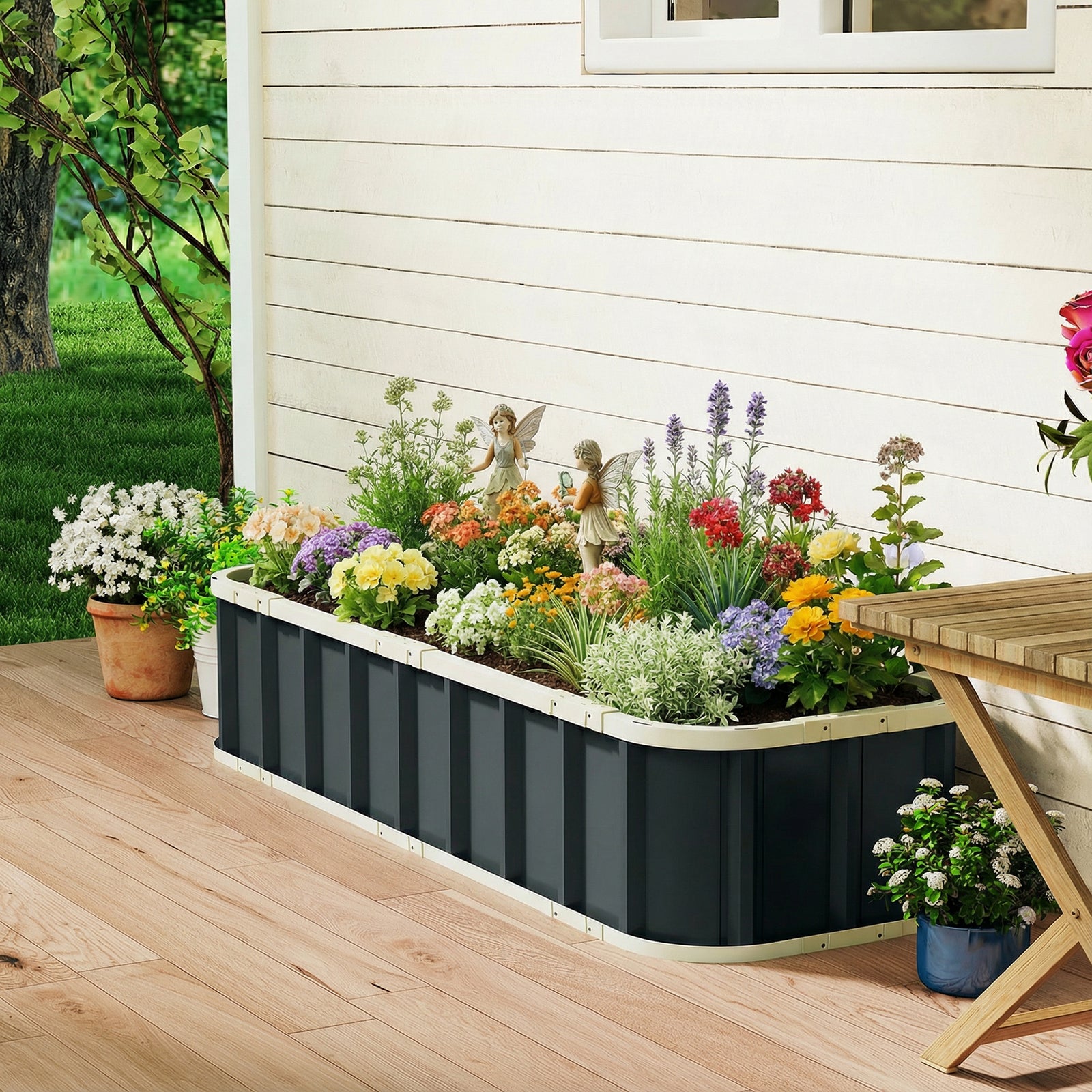 Galvanised Raised Garden Bed With Gloves | L | Dark Grey