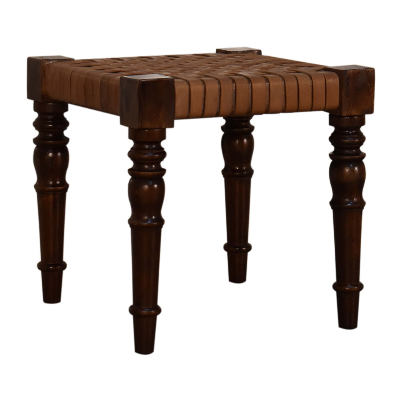 Artisan Furniture Solid Wood Woven Leather Footstool