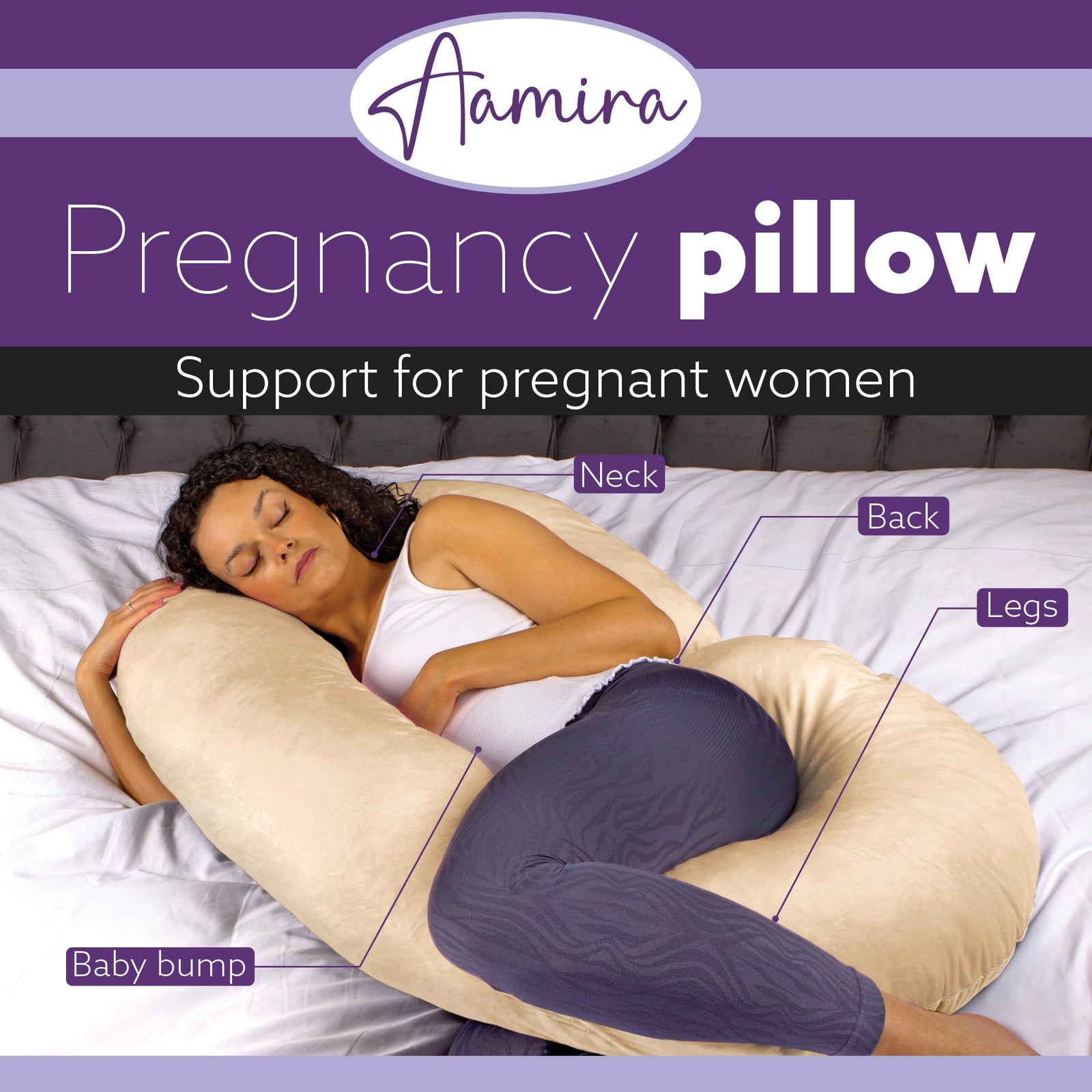 C Shaped Pregnancy Pillow, 140x65x20cm Shredded Memory Foam Full Body Maternity Cushion For Sleeping | C Shape | Cream