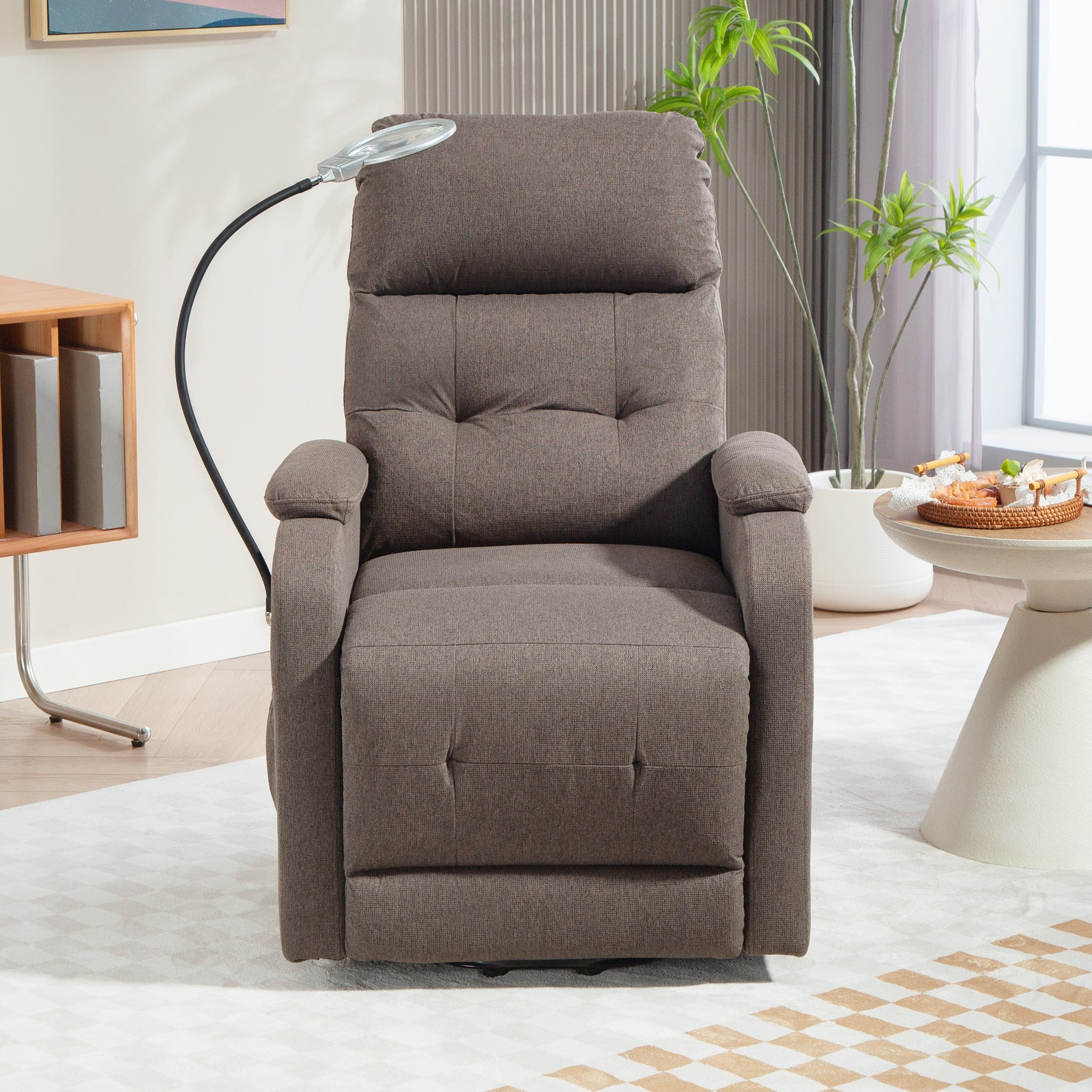 Linen Fabric Electric Recliner Chair With Remote Control | Brown