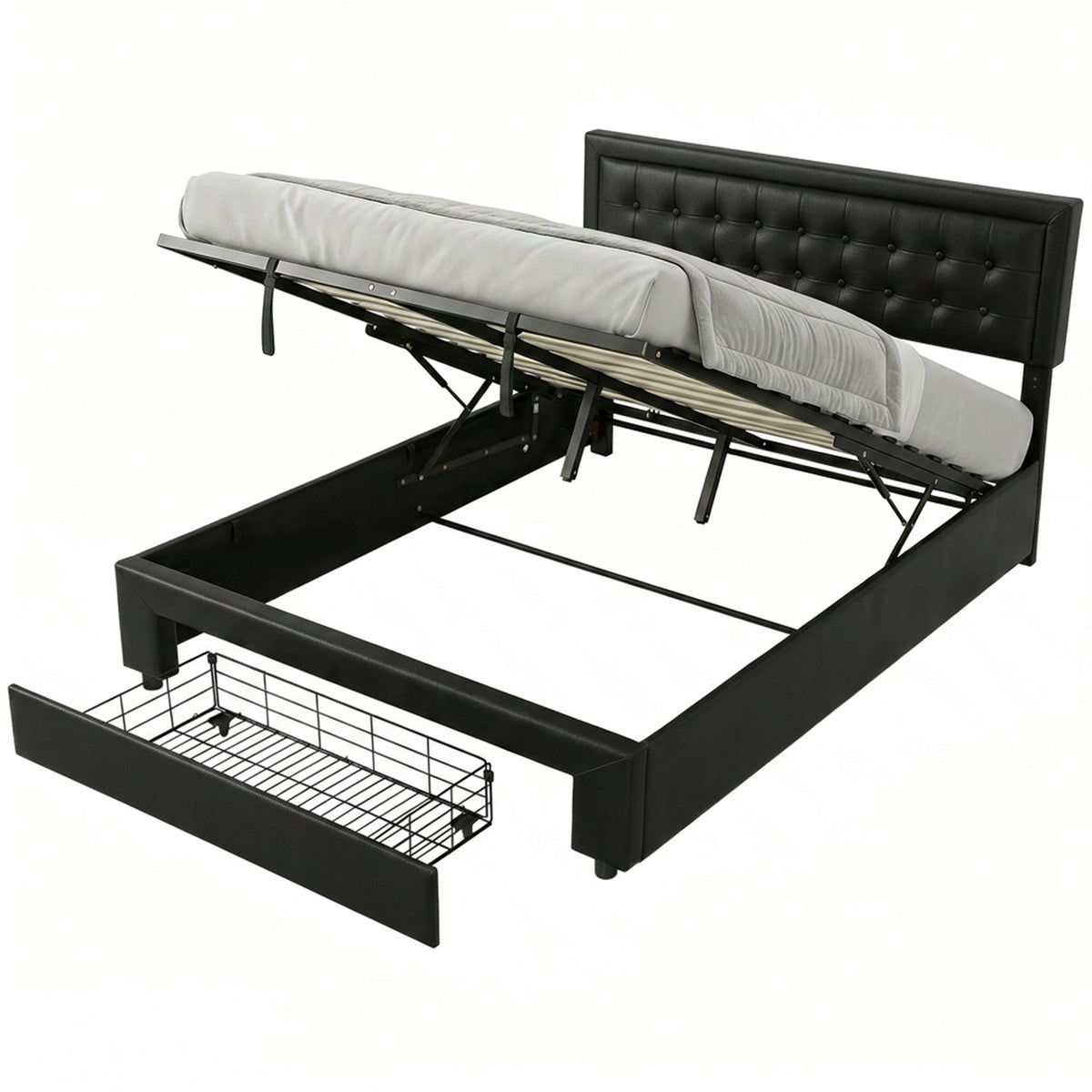 HOMCOM 5ft King Size Ottoman Bed With Gas Lift End Opening, Black