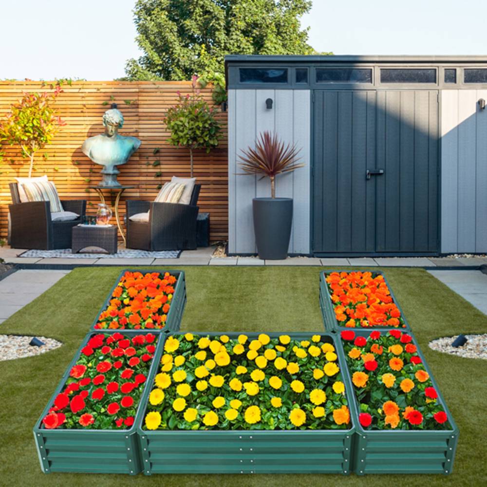 U-shaped Raised Garden Bed Metal Planter Box With 5 Compartments | Green
