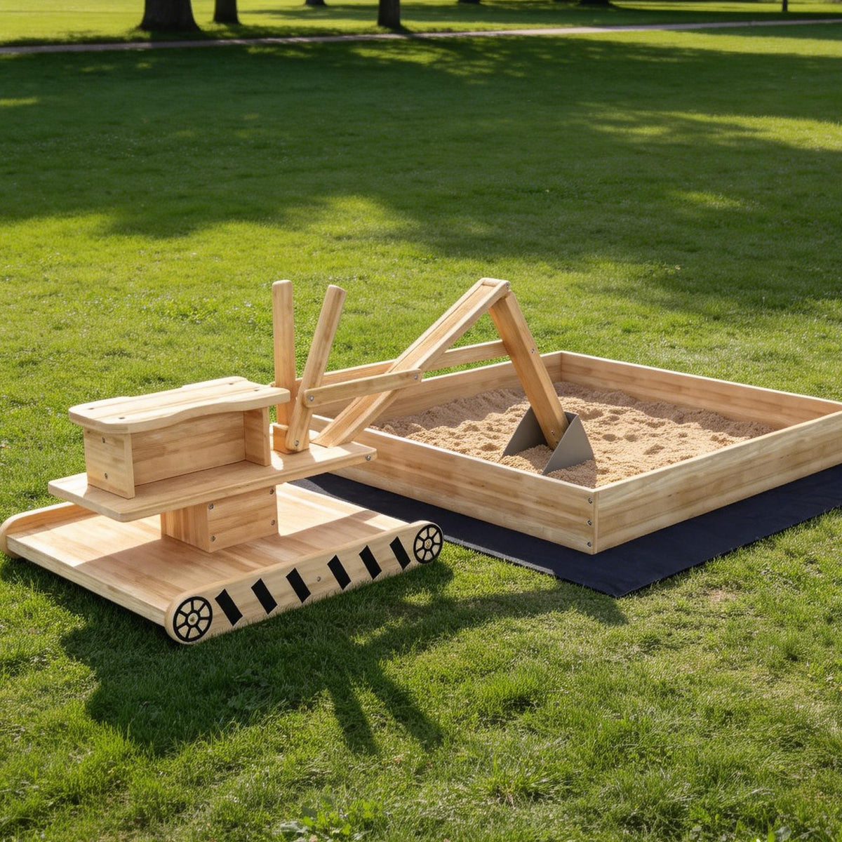AIYAPLAY Wooden Sandbox With Digger 360° Swivel Seat