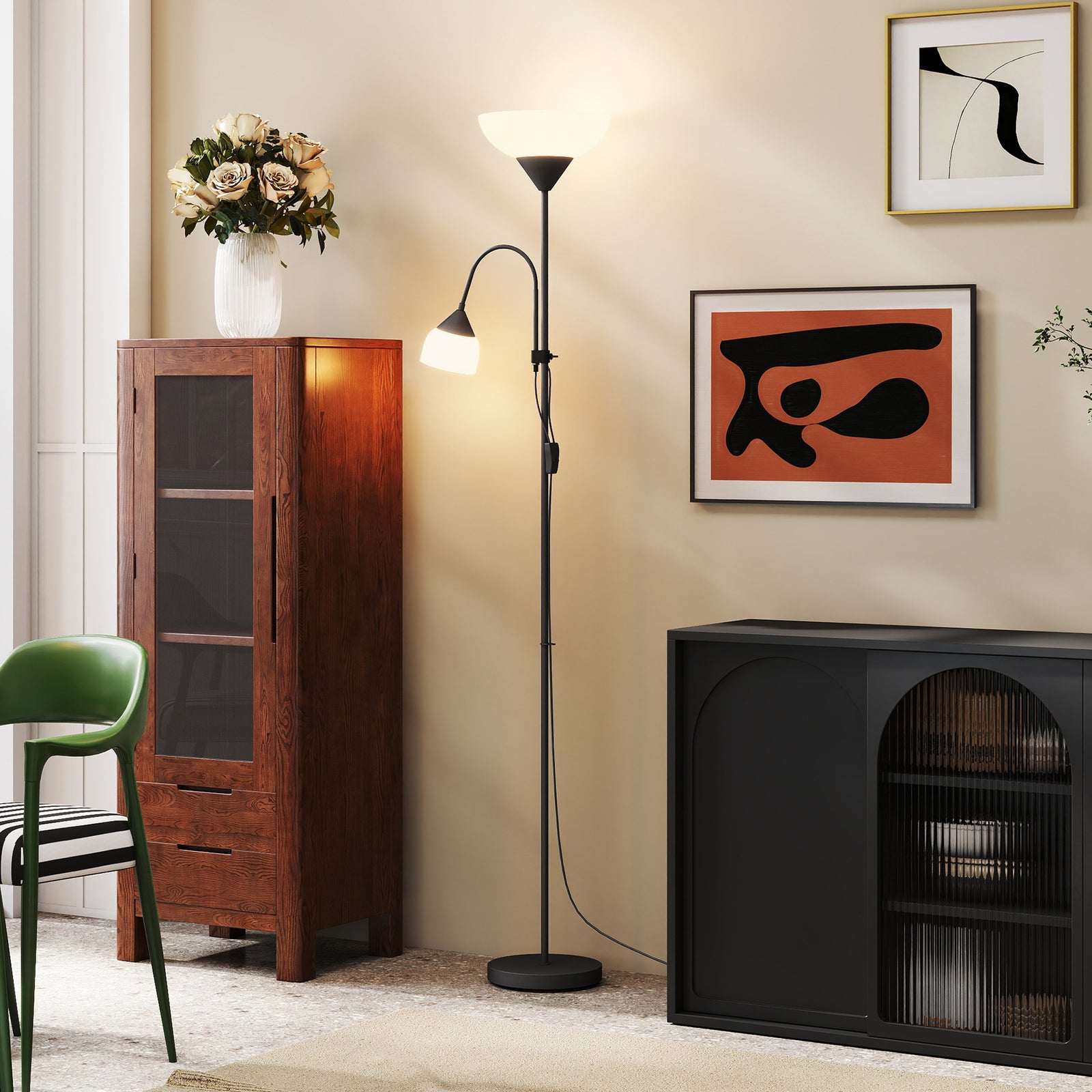 HOMCOM Mother-child Floor Lamp Duo Light With 2 Switches And Round Base