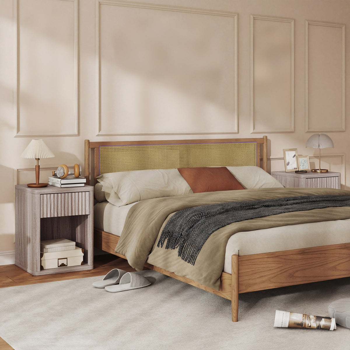 HOMCOM Modern Nightstand With Drawer And Open Shelf, Set Of 2, Oak