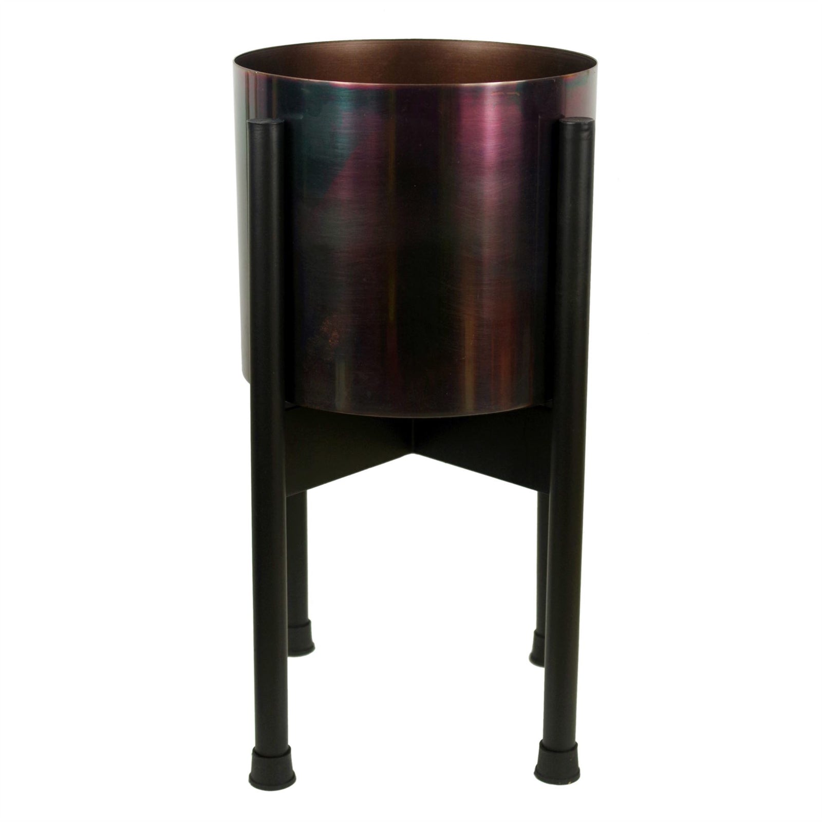 Leaf Medium Black Stand With Iridescent Rainbow Metal Planter 38.5cm X 18cm