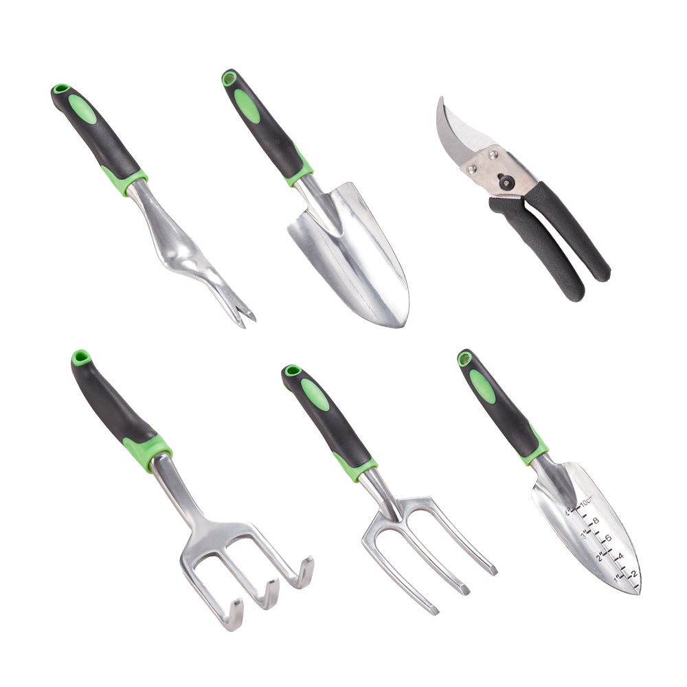 6-piece Garden Tool Set With Storage Bag – Carbon Steel Hand Tools For Planting, Weeding, Pruning, And Transplanting
