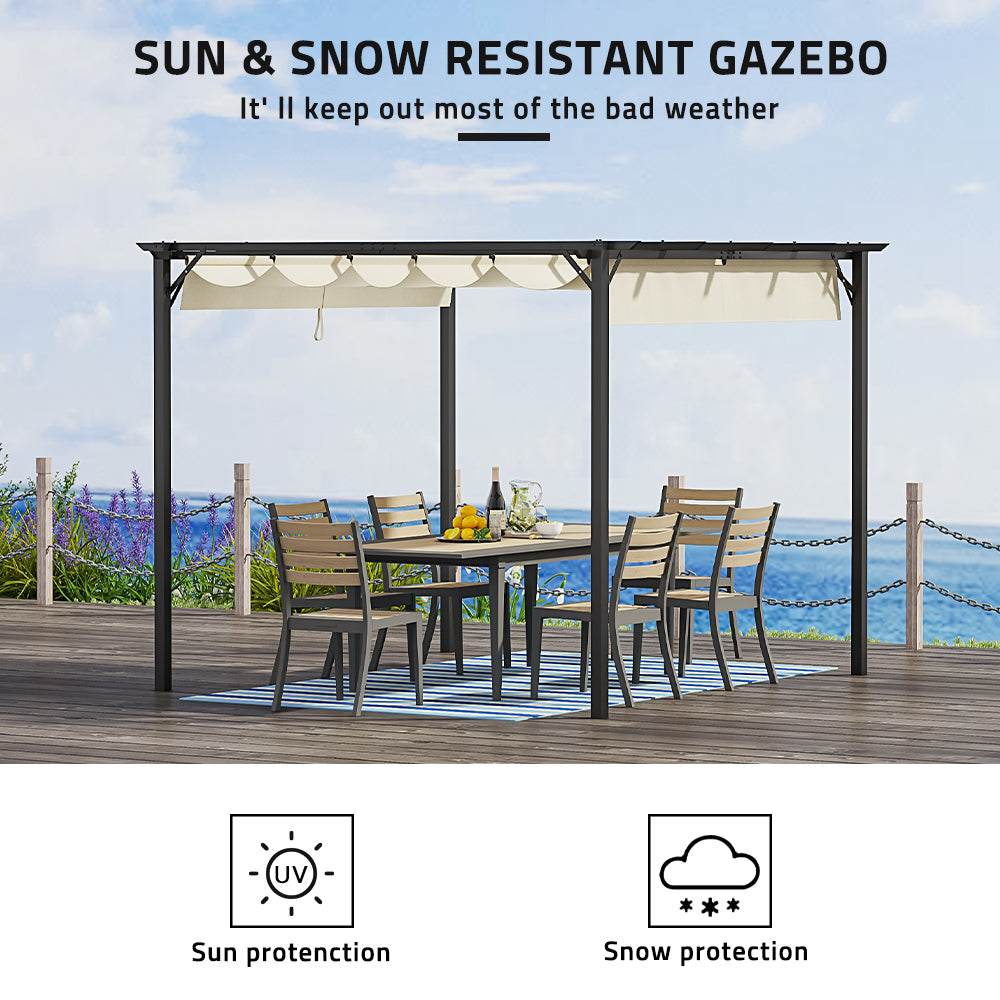 3m X 3m Outdoor Retractable Steel Pergola With Canopy | One Size