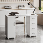 Mobile Manicure Table With 1 Cabinet And 4 Drawers | White