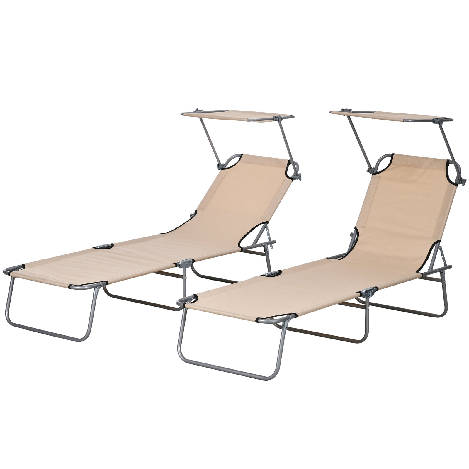 Reclining Sun Lounger Folding Recliner Garden Chair | Set of 2 | Brown