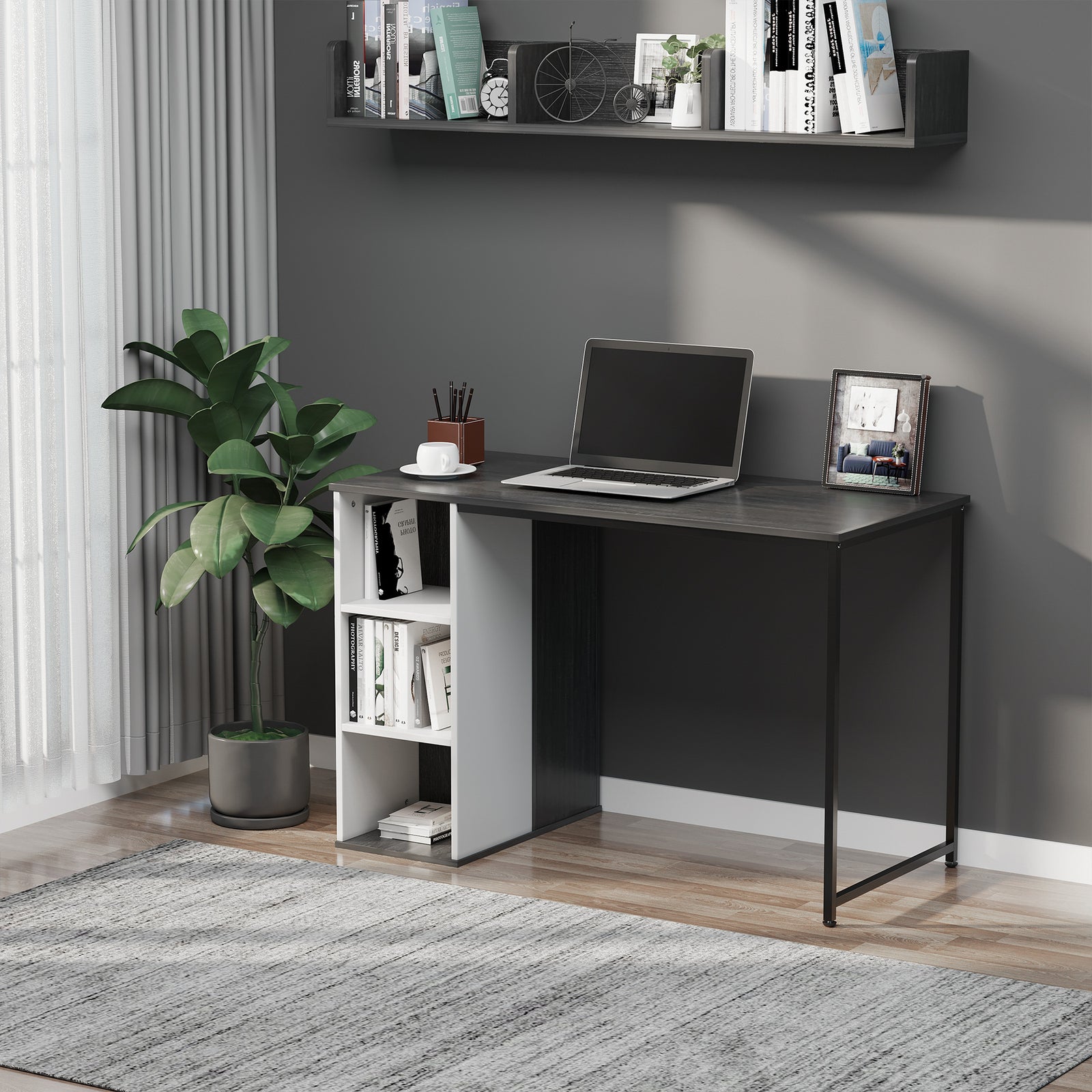 HOMCOM Home Office Computer Desk With Storage Shelves Writing Table