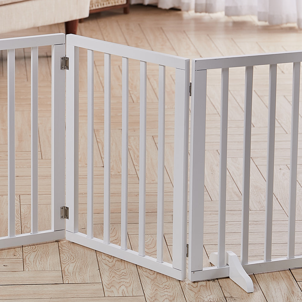 Foldable Freestanding 3/4-panel Pet Gate, Indoor Safety Barrier For Doorways, Halls & Staircases | Small | White