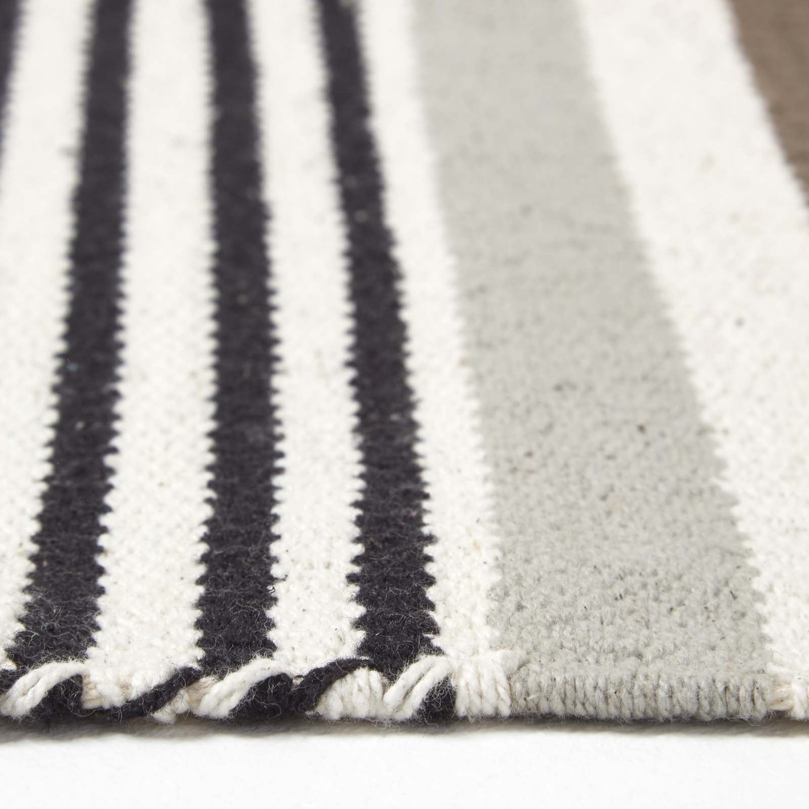 Modern Blue Scandinavian Style Striped Cotton Rug | 150cm x 240cm | Black & Grey