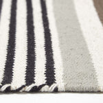 Modern Blue Scandinavian Style Striped Cotton Rug | 200cm | Black & Grey