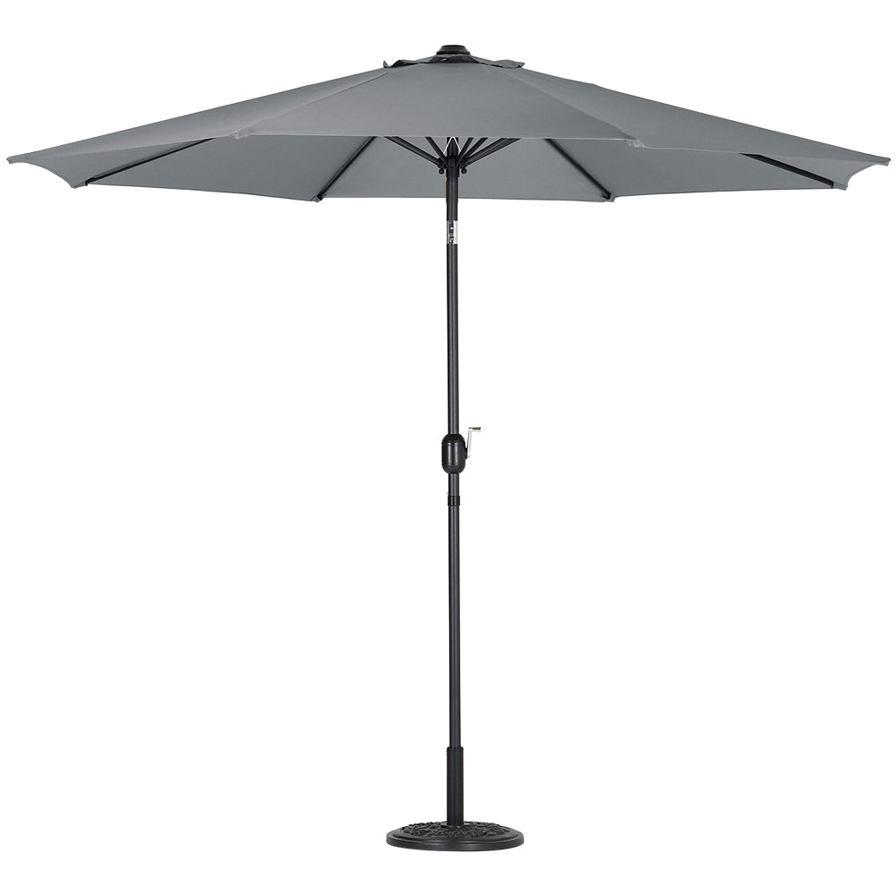 3m Garden Parasol Adjustable Tilting Parasol With Crank Handle With Cement Parasol Base | One Size | Grey