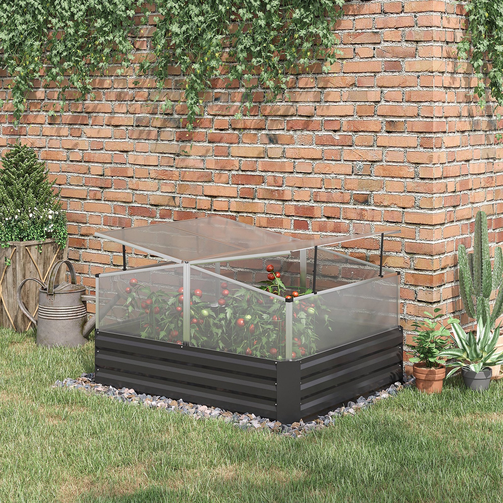 Raised Garden Bed With Greenhouse Dark Grey
