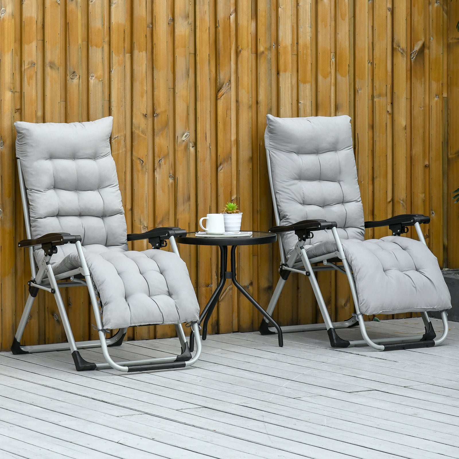 2 Pcs Reclining Zero Gravity Chair Folding Lounger Cushion | Light Slate Grey