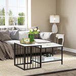 Modern Coffee Table Set Of 2, Marble-effect, Steel Frame