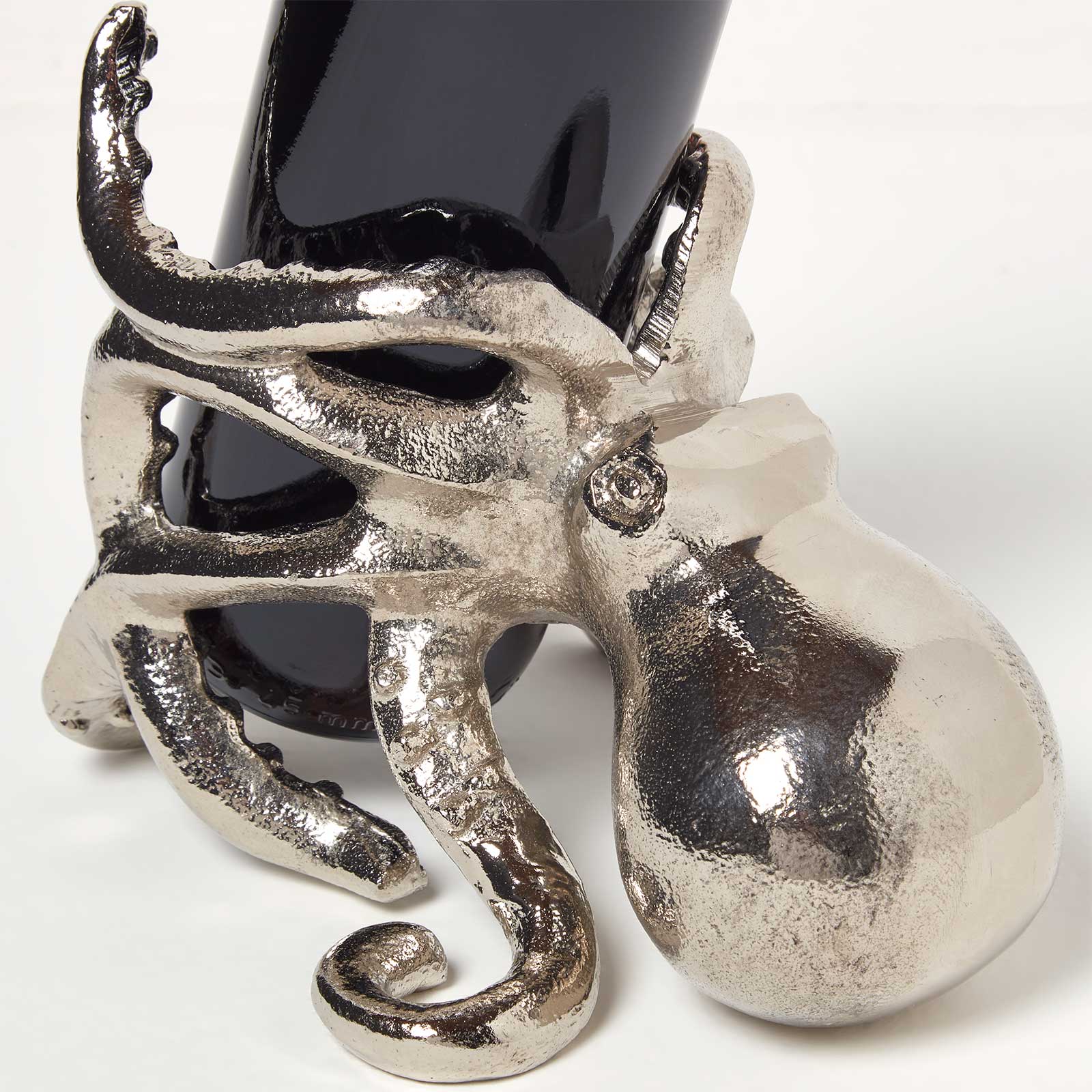 HOMESCAPES Polished Silver Octopus Wine Bottle Holder