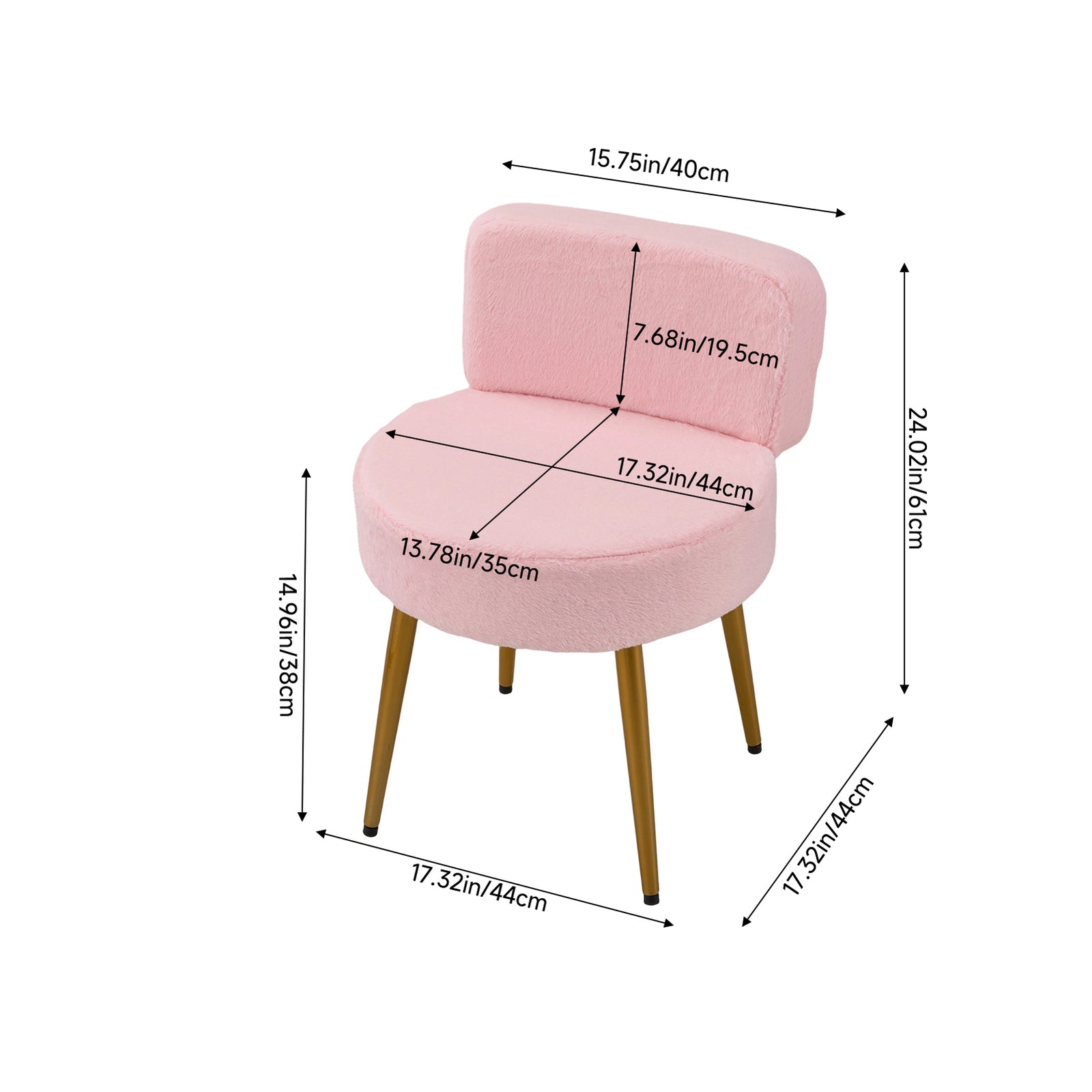 Upholstered Dressing Table Stool With Adjustable Feet | Pink