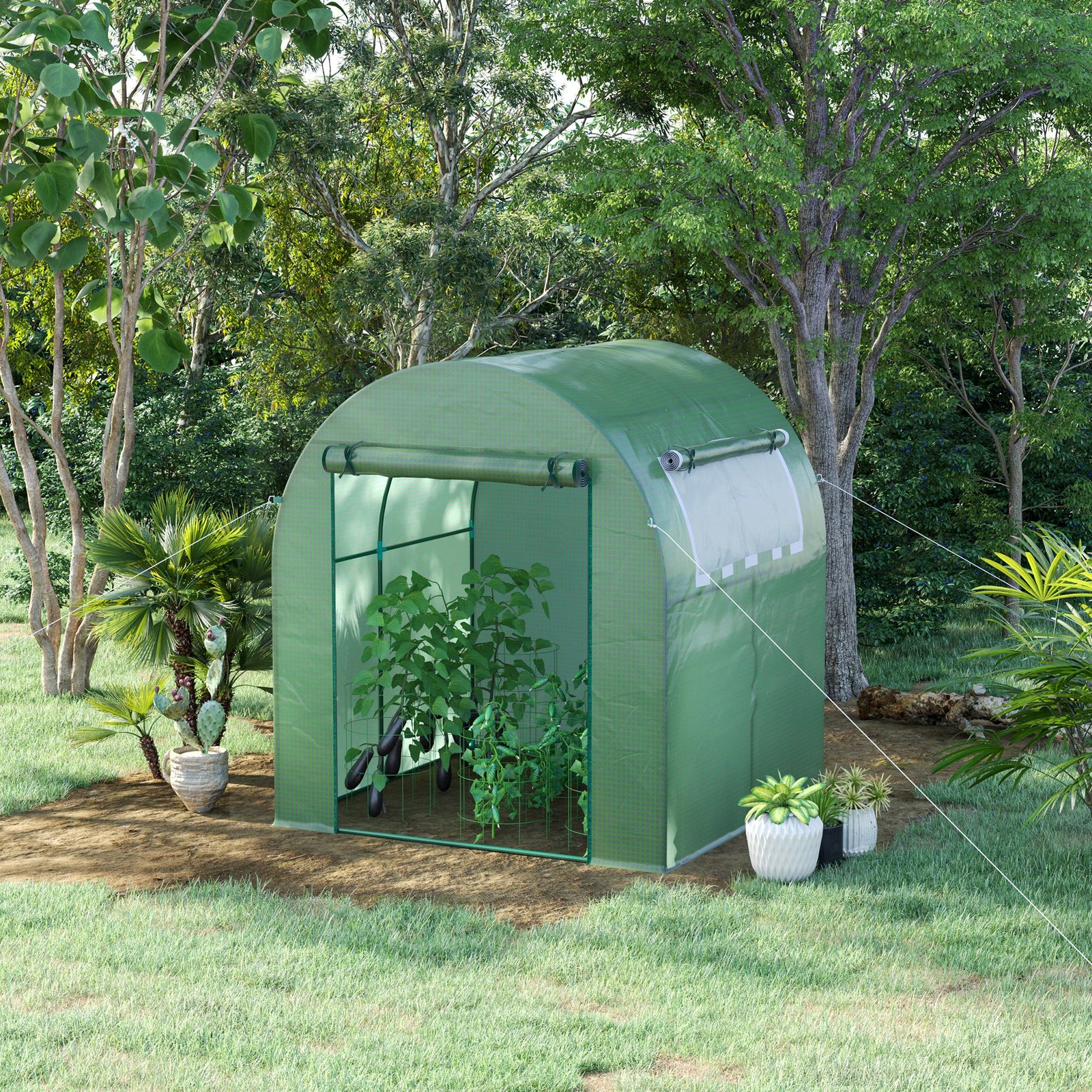 Polytunnel Greenhouse W/ Mesh Windows 1.8x1.8x2m | Green