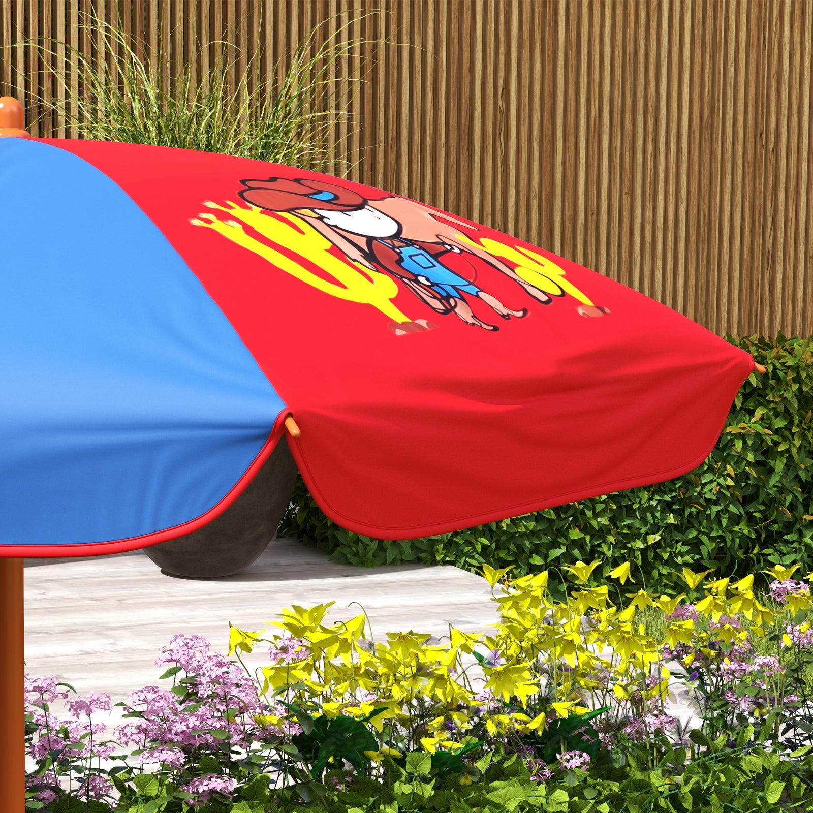 Kids Bistro Table And Chair Set W/ Cowboy Theme, Adjustable Parasol