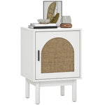 Boho Bedside Table With Rattan Door And Adjustable Shelf | White