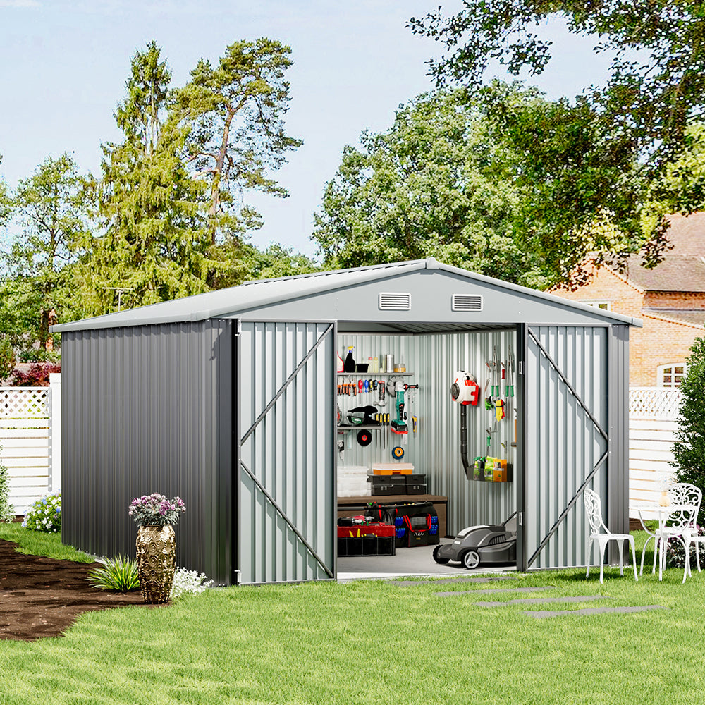 10x10ft  Galvanised Tool Storage Shed Outdoor Metal Storage Shed With Lockable Door