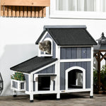 Wooden Outdoor Cat House W/ Flower Pot, Windows, Multiple Entrances