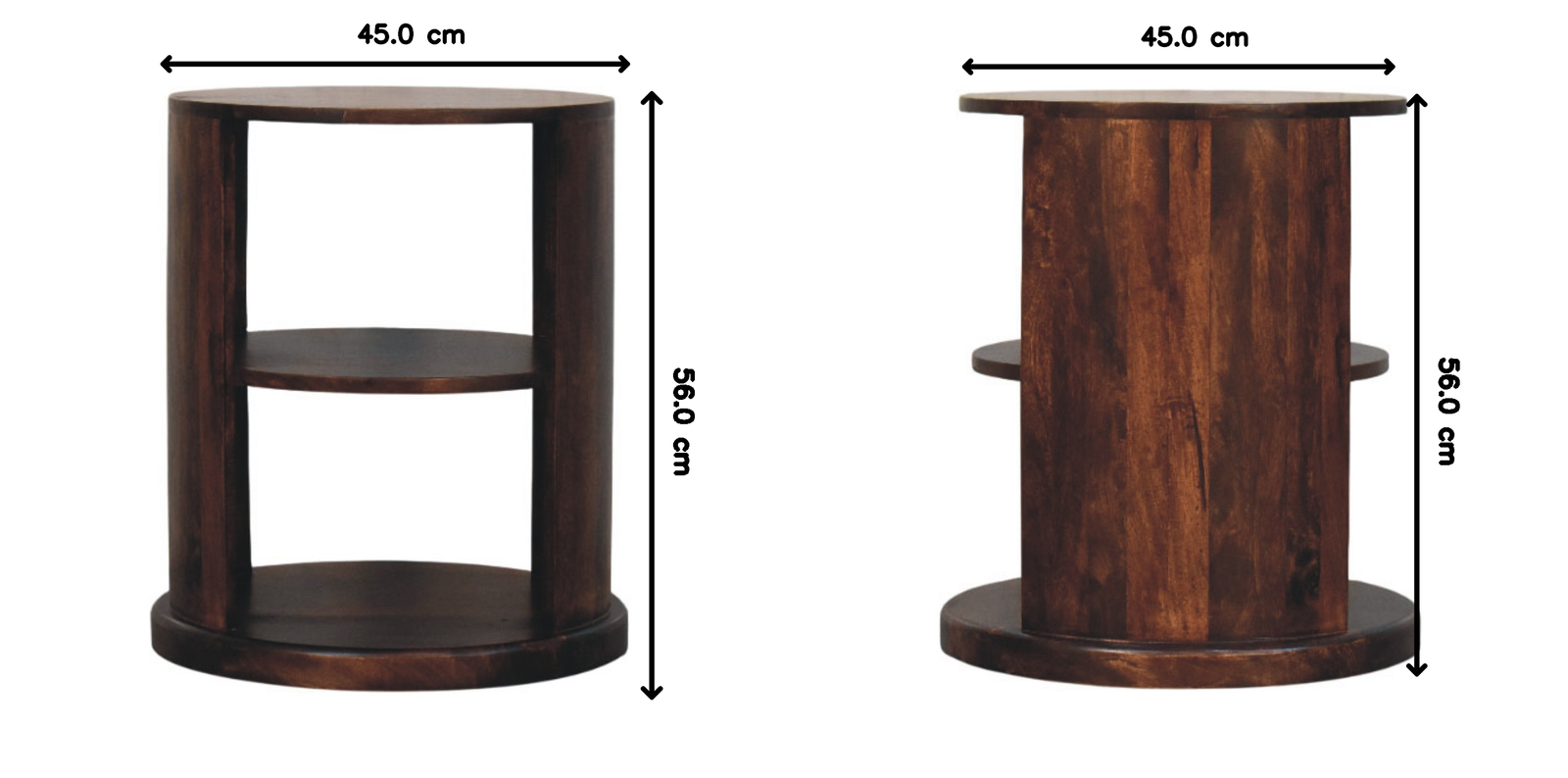 Ventura Side Table, 2 Open Shelves, Dark Brown | Brown