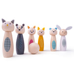 Wooden Animal Skittles Game, 1 Ball & 6 Animal Skittles
