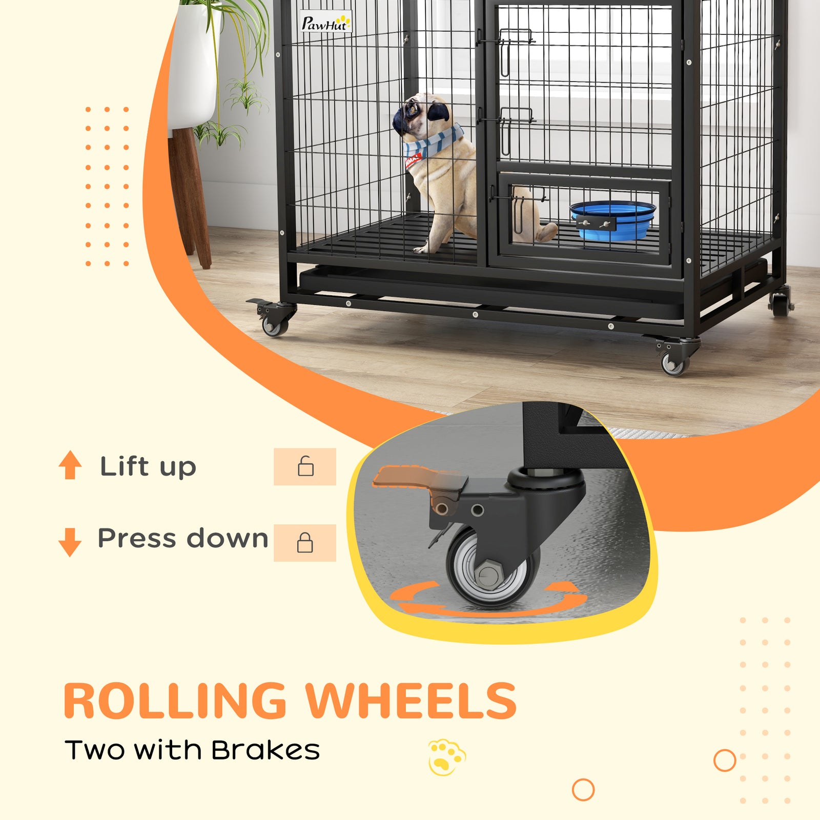 Heavy Duty Dog Crate W/ Bowl Holder, Openable Top
