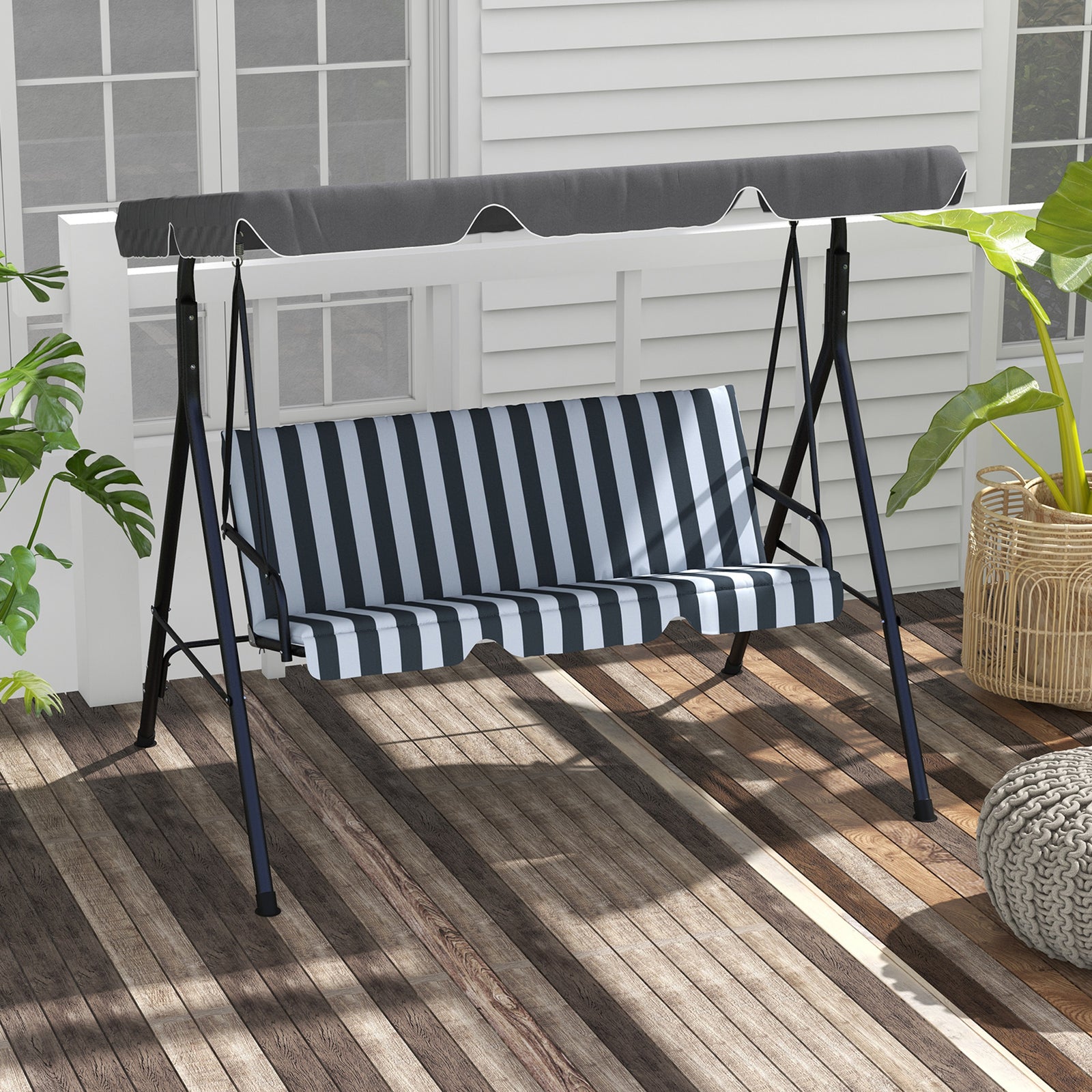 3-seat Swing Chair Garden Swing Seat W/ Adjustable Canopy