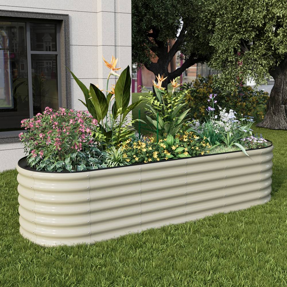 Galvanized Metal Raised Garden Bed – Extra Large Elevated Planter Box With Safety Edging, White | Medium | White