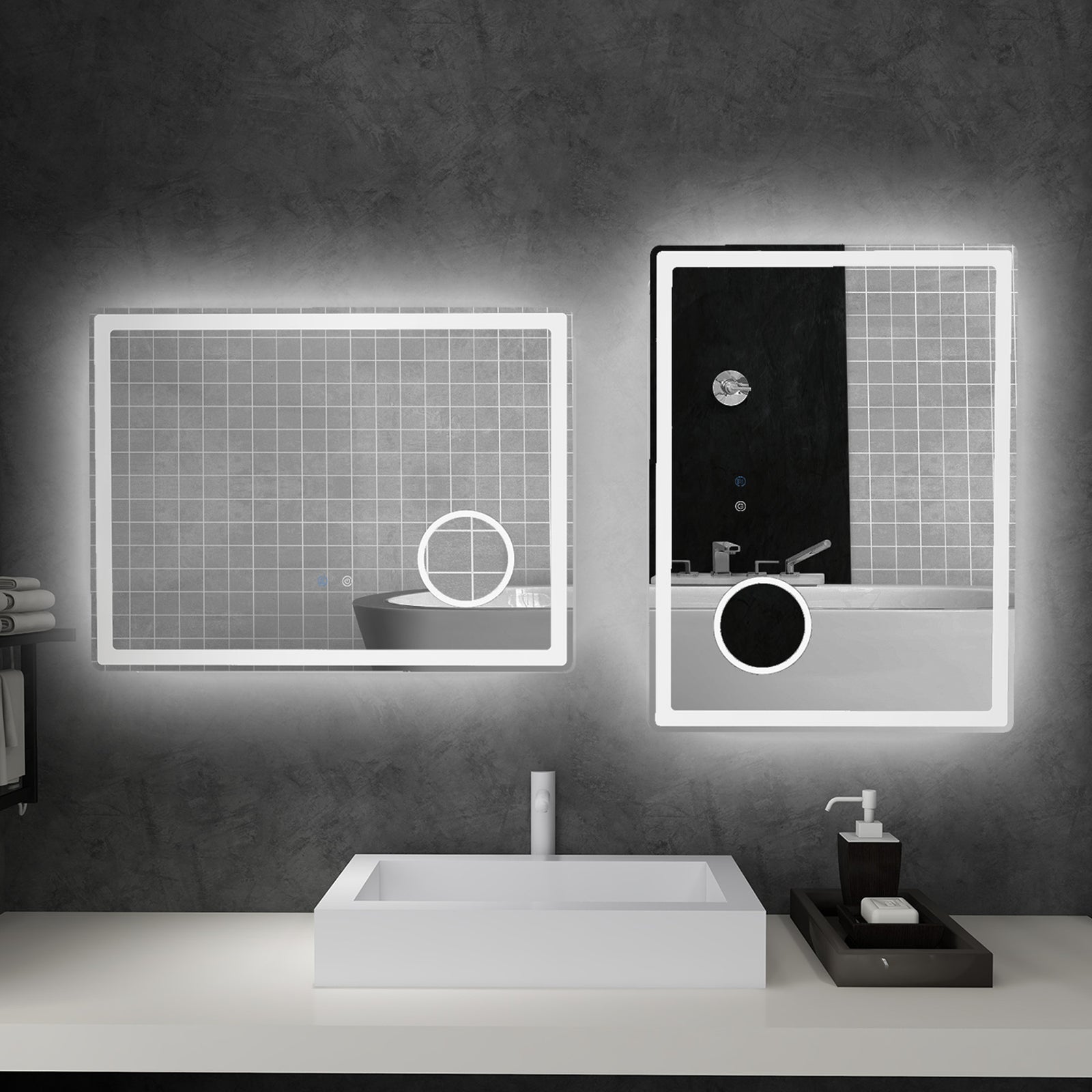 Led Lighted Bathroom Mirror With 3x Magnifying Mirror