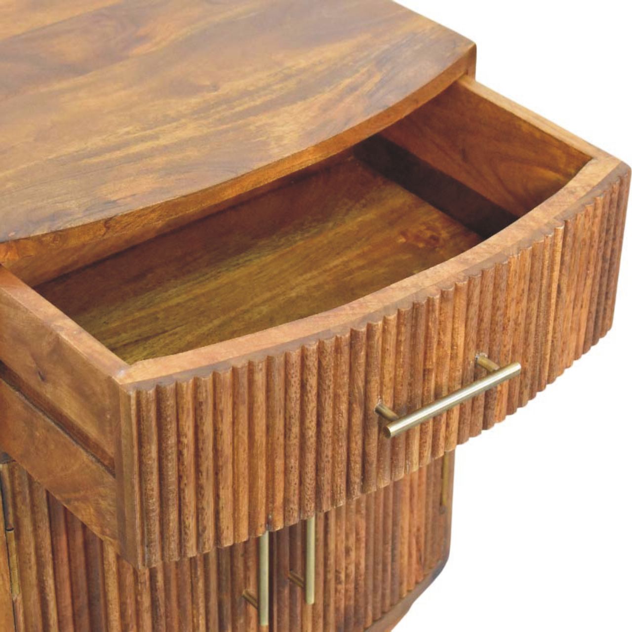 Artisan Furniture Solid Wood,  Curved Ribbed Bedside With Drawer