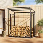 Metal Firewood Log Rack With Waterproof Cover | Medium | Black
