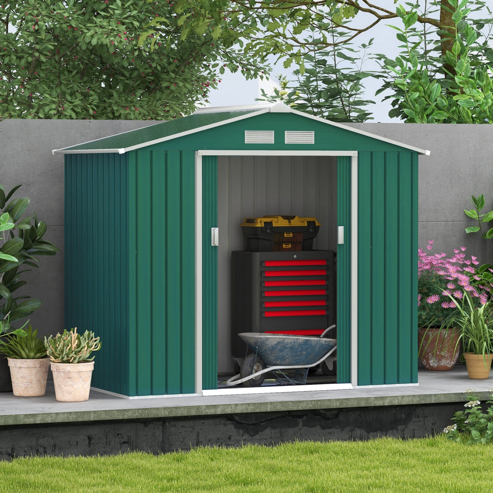 Garden Shed Storage Unit W/locking Door Floor Foundation | Green
