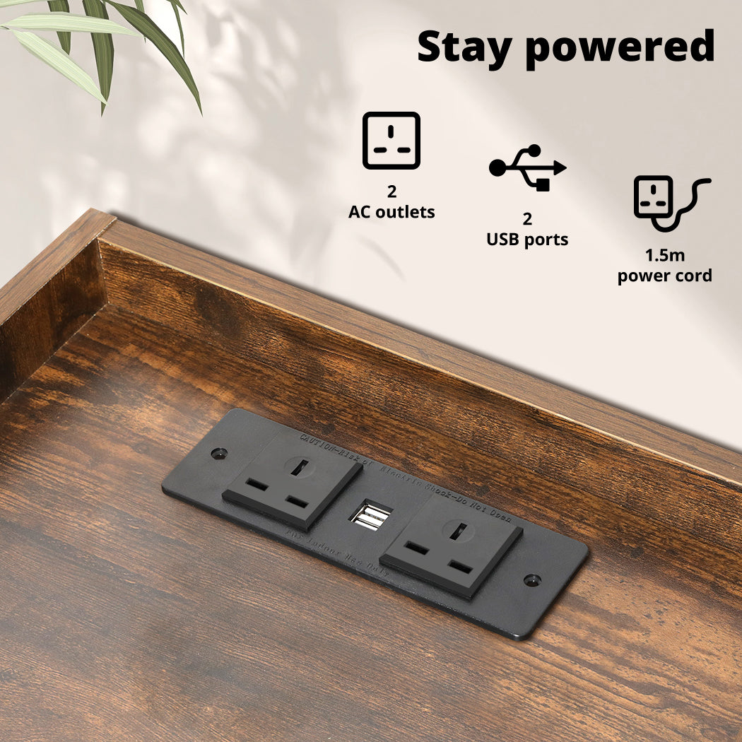 Bedside Table Nightstand Usb Charger Outlet Rgb Led 3 Drawers Oak | Oak
