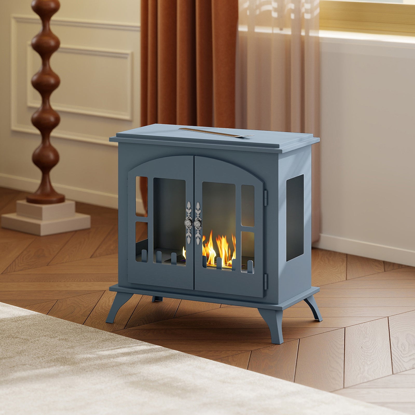 Ethanol Fireplace Stove Freestanding Bioethanol Fire, 0.9l Tank | Grey