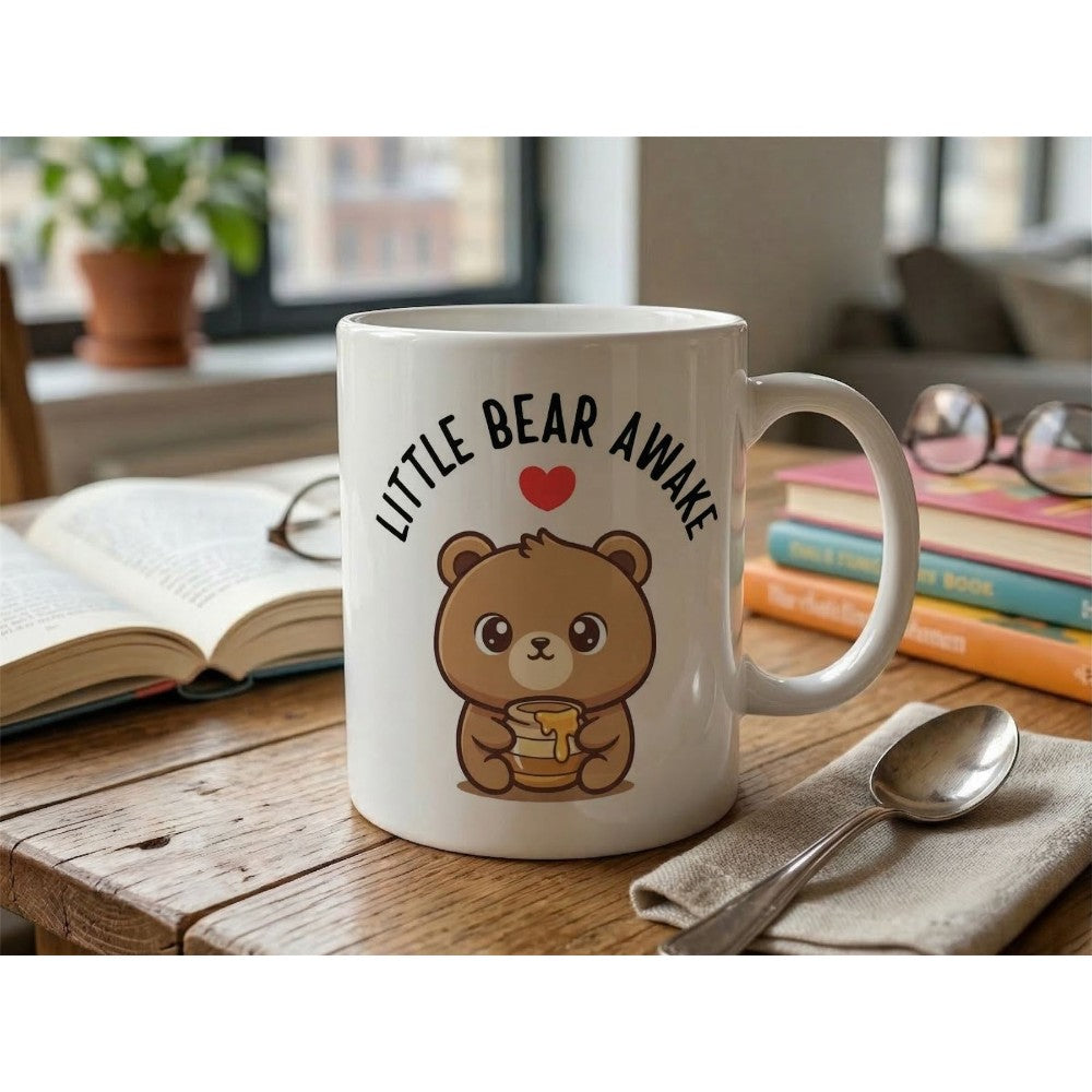 Dyzi Little Bear Awake Quote Ceramic Coffee Mug Standard White Cute Design