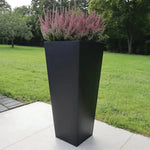 Zinc Galvanised Tall Flared Tapered Square Planter | 40cm x 40cm x 90cm | Matte Black
