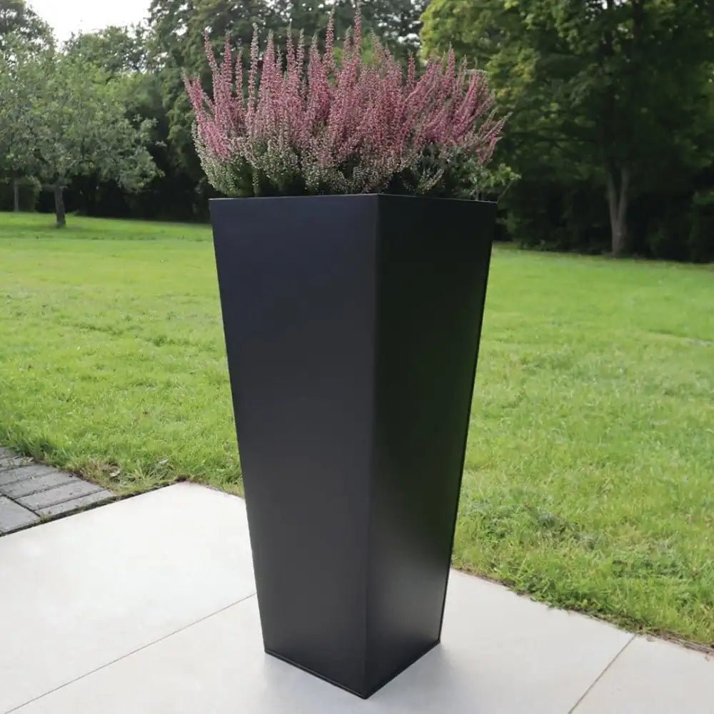 Zinc Galvanised Tall Flared Tapered Square Planter | 40cm x 40cm x 90cm | Matte Black