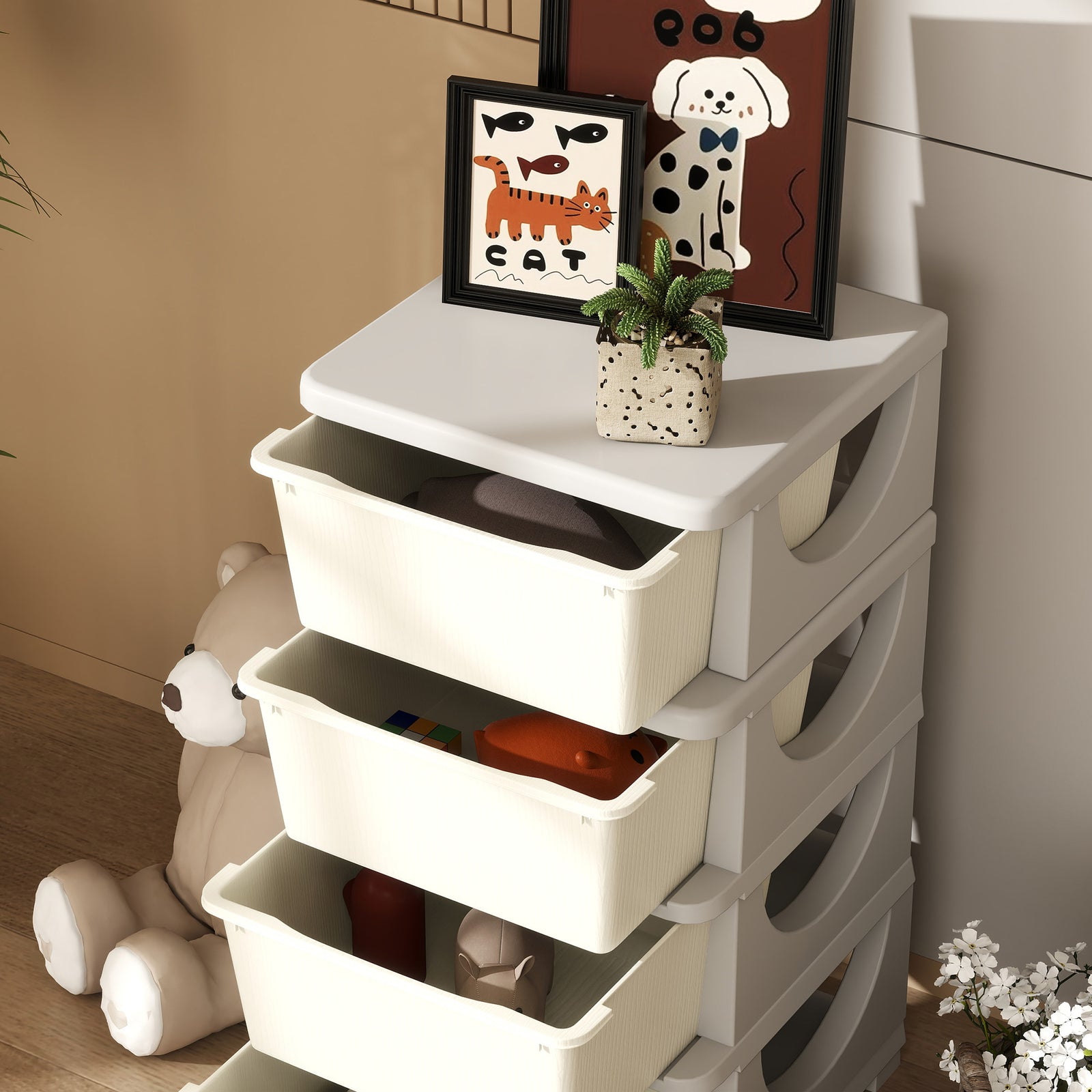 Kids Storage Units With Drawers 4 Tier Chest Dresser Tower | Cream