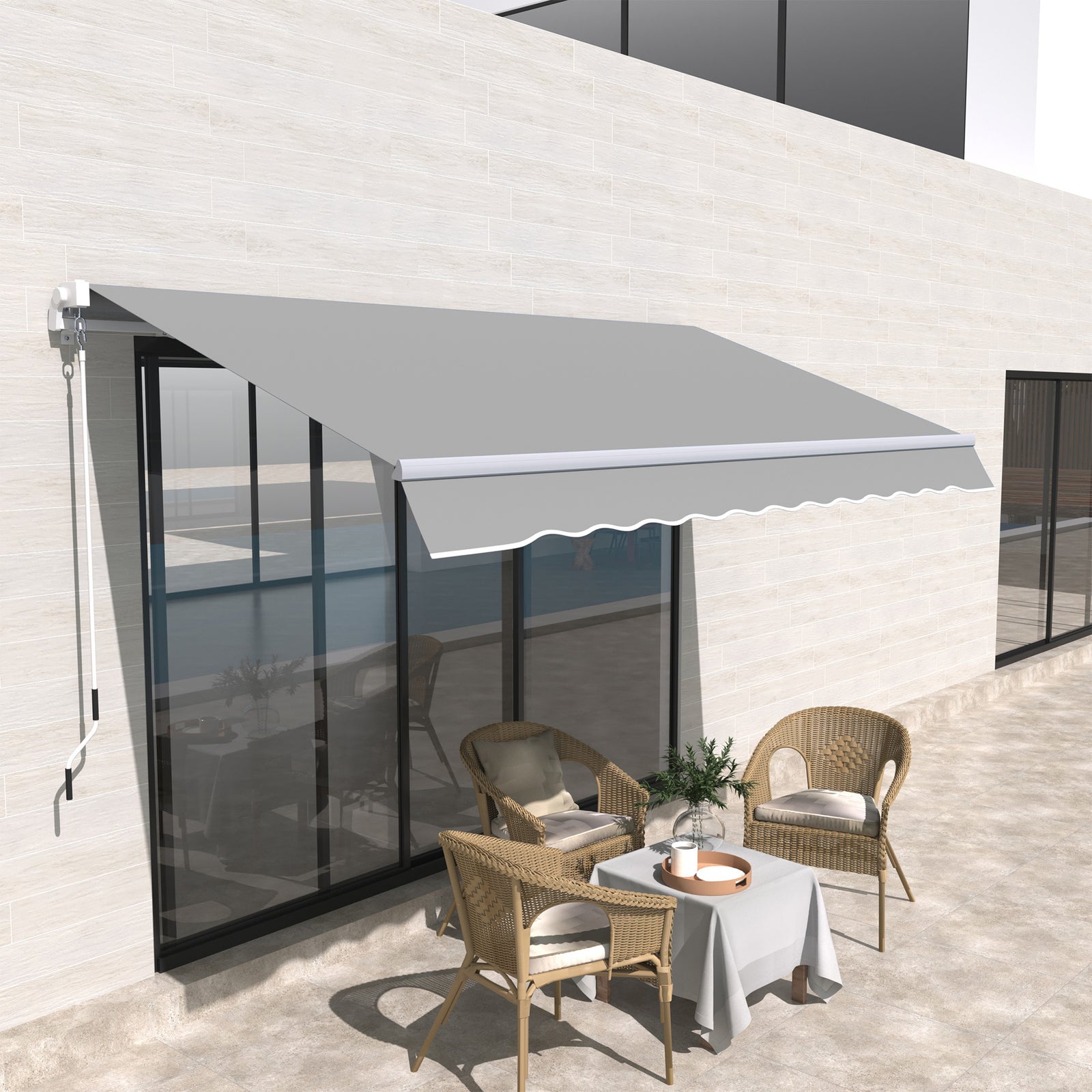 4x2.5m Retractable Manual Awning, Crank Handle | Light Grey