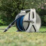 Professional Empty Metal Hose Reel, Wall Or Freestanding, 40m (13mm), Stainless Steel And Aluminium | Silver