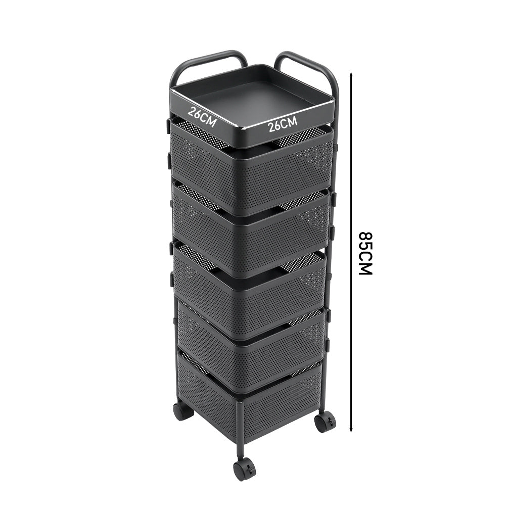 Multi-layer Storage Shelf Trolley 3/4/5 Tier Square Organizer Rack With Swivel Design For Kitchen | Large | Black
